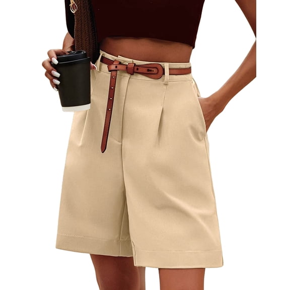 Shorts for Women Dressy 2026 Summer Elastic High Waisted Wide Leg Business Casual Work Shorts with Pockets Khaki M