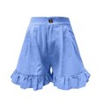 thumbnail image 1 of Shorts for Women Dressy Casual High Waist Ruffle Hem Wide Leg Short Loose Elegant Summer Vacation Shorts with Pocket Blue 2XL, 1 of 5