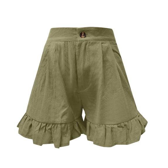 Shorts for Women Dressy Casual High Waist Ruffle Hem Wide Leg Short Loose Elegant Summer Vacation Shorts with Pocket Green M