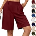 thumbnail image 1 of Shorts for Women Dressy Casual High Waisted Wide Leg Pleated Shorts with Pockets Elastic Waist Knee Length Pants Pink L, 1 of 7
