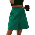 thumbnail image 1 of Elastic Waist Wide Leg Knee Length Summer Shorts for Women with Pockets Green XXL, 1 of 7