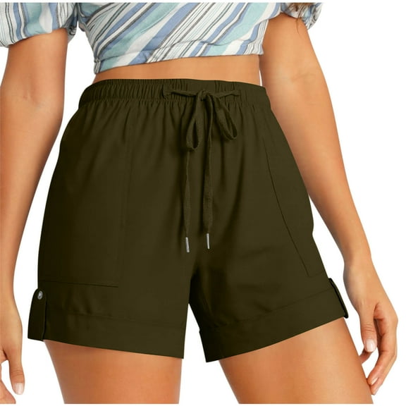 Shorts for Women Elastic High Waist Drawstring Cargo Shorts Summer Casual Plus Size Shorts with Pockets