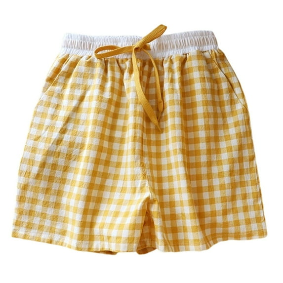 Shorts for Women Elastic Waist Casual Summer Plaid Pocket Beach Home Daily Wear Stretchy Basic Gym Shorts