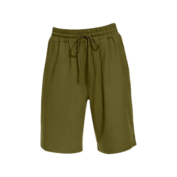 Shorts for Women Elastic Waist Drawstring Knee Length Basketball Exercise Shorts with Belt