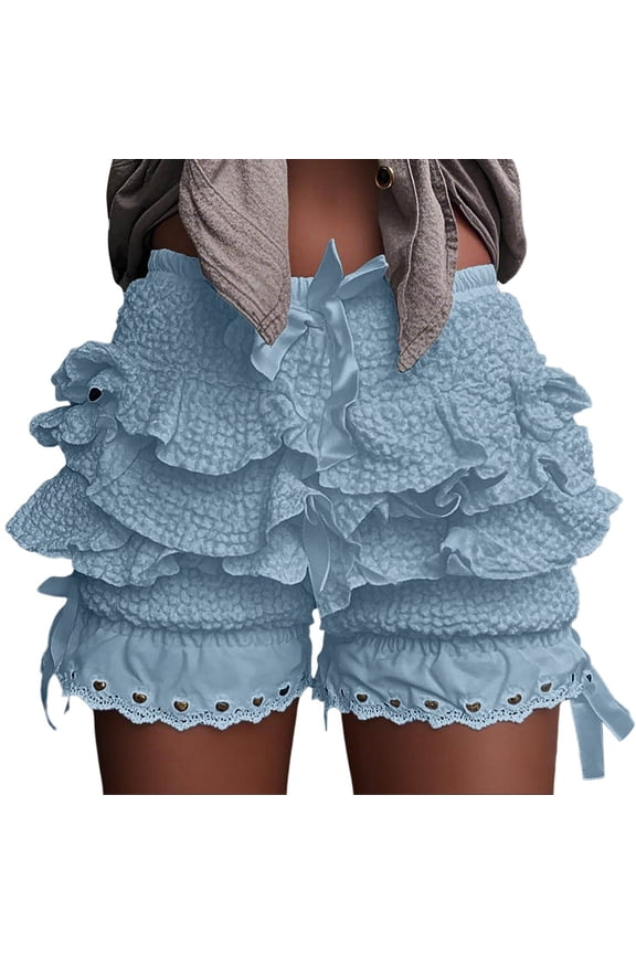 Shorts for Women Elastic Waist Layered Cake Stacked Gym Shorts