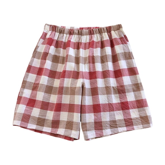 Shorts for Women Elastic Waist Washed Checkered With Side Pockets Home Workout Shorts