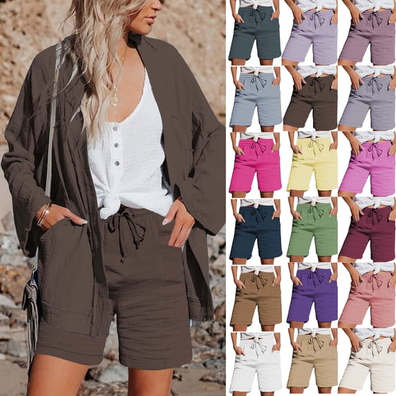 Shorts for Women Fashion Womens Workout Shorts Pocket Solid Elastic Waist Drawstring Plus Size Shorts Womens Shorts Casual Under $15 Shorts Summer