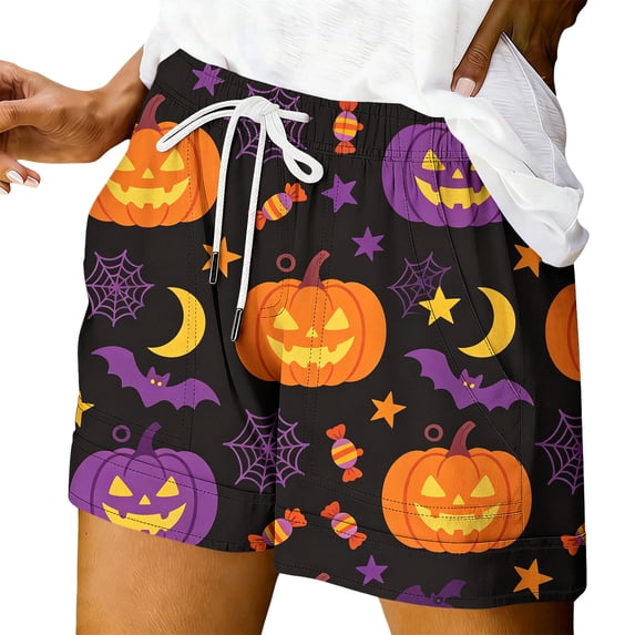 Shorts for Women Halloween Print Summer Casual Shorts With Pockets Women's Sports & Recreation Shorts Brown L