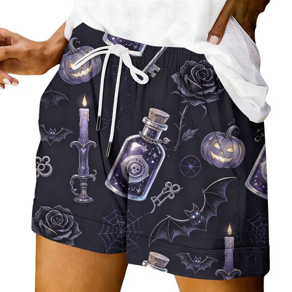 Shorts for Women Halloween Print Summer Casual Shorts With Pockets Women's Sports & Recreation Shorts Brown M