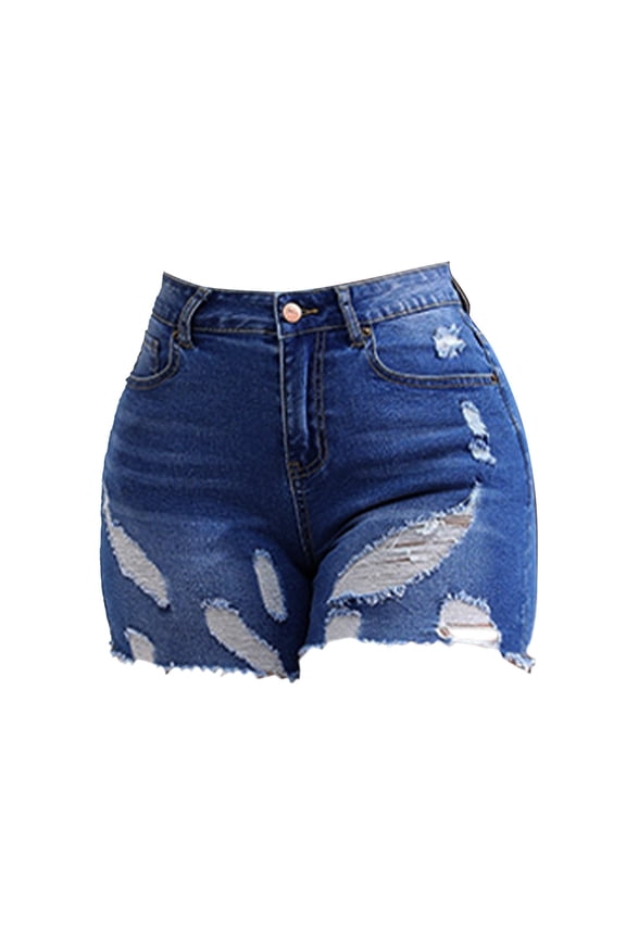 Shorts for Women High Waist Relaxed Fit Perforated Ragged Edge Denim Spring Summer Shorts