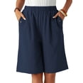 thumbnail image 1 of Shorts for Women Knee Length High Waisted Cotton Elastic Wasit Summer Dressy Casual Long Shorts Navy Blue XL, 1 of 8