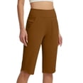 thumbnail image 1 of Shorts for Women Knee Length with Pockets High Waisted Stretch Long Bermuda Shorts for Summer Dressy Casual Brown S, 1 of 6