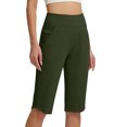 thumbnail image 1 of Shorts for Women Knee Length with Pockets High Waisted Stretch Long Bermuda Shorts for Summer Dressy Casual Dark Green 2XL, 1 of 7
