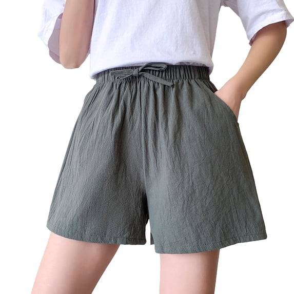 Shorts for Women Large Size Wide Leg Three Point Pocket Loose Cotton Linen Casual Sports Shorts