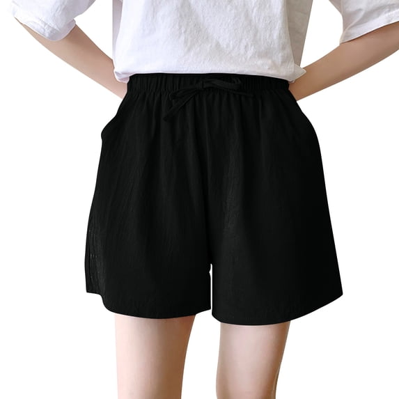 Shorts for Women Large Size Wide Leg Three Point Pocket Loose Cotton Linen Casual Sports Shorts