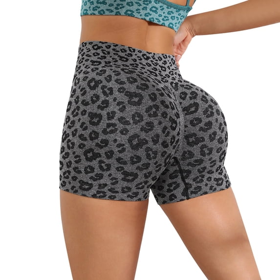 Shorts for Women Leopard Print High Waist Athletic Gym Yoga Running Biker Shorts