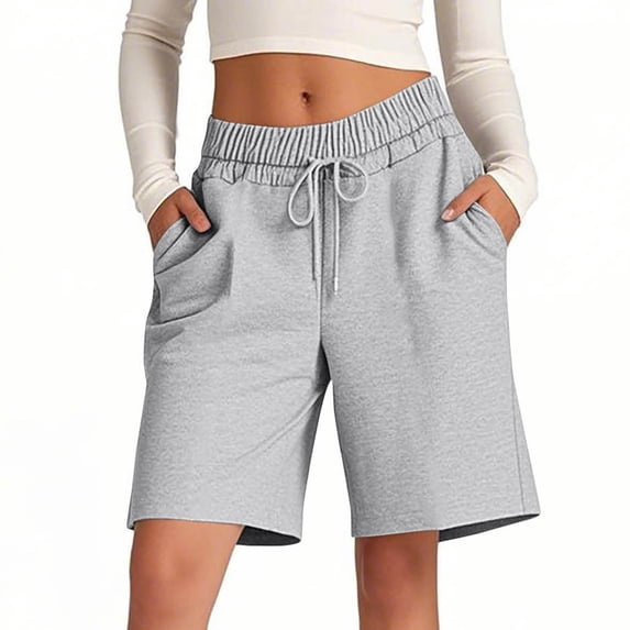 Shorts for Women Lightweight Breathable Comtable Loose Cotton Casual Pants Drawstring Sports Pants Women Shorts Grey M