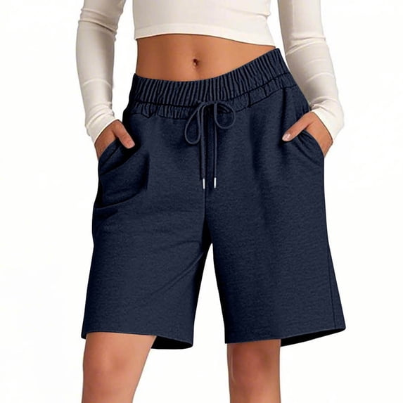 Shorts for Women Lightweight Breathable Comtable Loose Cotton Casual Pants Drawstring Sports Pants Women Shorts Navy M