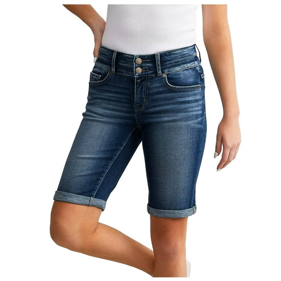 Shorts for Women Mid Waisted Stretchy Regular Fit Jean Shorts Casual Denim Shorts
