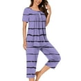 thumbnail image 1 of Shorts for Women Ndbuld Pajamas Set for Women Summer Outfits for Women Soft Comfy Pjs Sets Short Sleeve Sleepwear Loungewear Purple L, 1 of 5