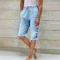 thumbnail image 1 of Shorts for Women Plus Size 3X Fashionable Solid Color Linen Loose Drawcord Button Lace Casual Middle Pants Shorts, 1 of 9
