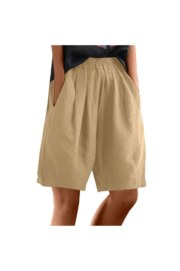 Shorts for Women Plus Size Clearance Womens Cotton And Linen Solid Color Semi Elastic High Waisted Loose Women's Casual Pants 3XL