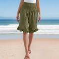 thumbnail image 1 of Shorts for Women Plus Size Cotton Linen Summer Solid Color Loose Straight Tube with Pocket Hem Lace Shorts, 1 of 4