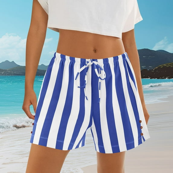 Shorts for Women Plus Size Striped High Waisted Beach Lounge Shorts Casual Sleep Pajama Shorts
