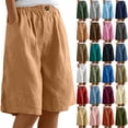 thumbnail image 1 of Shorts for Women Plus Size Summer Elastic Waist Buttons Womens Shorts Casual Linen Pockets Womens Shorts Plus Size Womens Shorts Under $15, 1 of 8