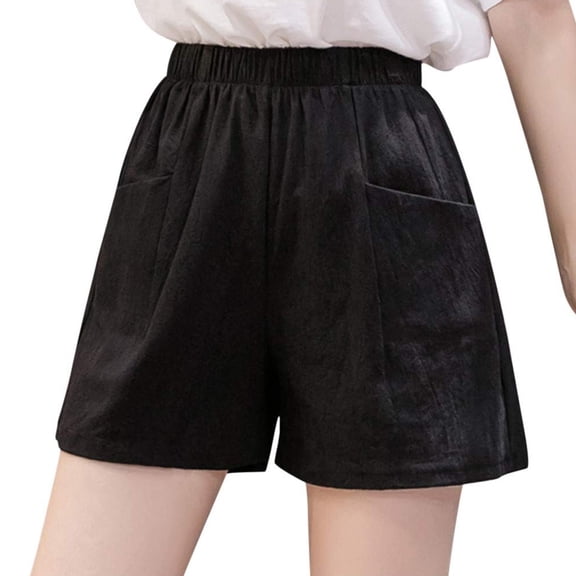 Shorts for Women,Ruffle Shorts,Plus Size Comfy Drawstring Elastic Waist Pocket Loose Shorts for Women High Waisted Casual ,Black - M
