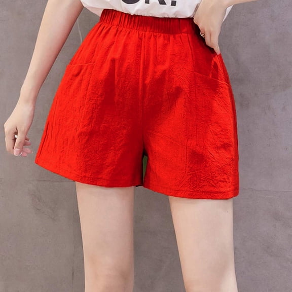 Shorts for Women,Ruffle Shorts,Plus Size Comfy Drawstring Elastic Waist Pocket Loose Shorts for Women High Waisted Casual ,Red - S