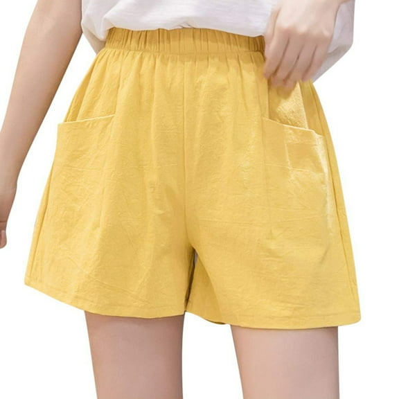 Shorts for Women,Ruffle Shorts,Plus Size Comfy Drawstring Elastic Waist Pocket Loose Shorts for Women High Waisted Casual ,Yellow - S