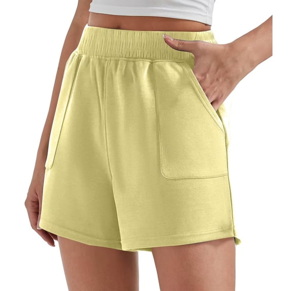Shorts for Women Running Swim Athletic Elastic Waist Cotton Linen Sports Shorts With Real Pockets