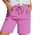 thumbnail image 1 of Shorts for Women Running Swim Athletic High Waisted Buttoned Five Quarter Cotton Linen Pants for Vacation, 1 of 7