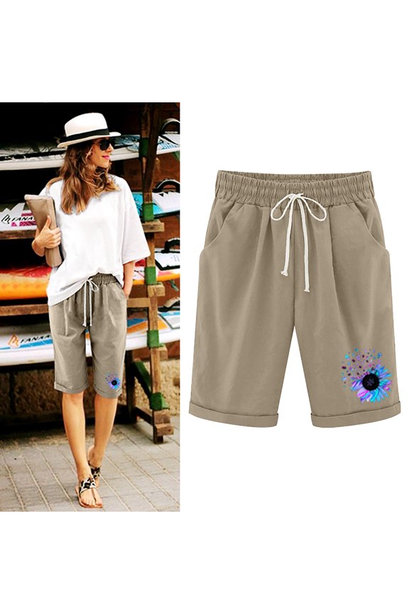 Shorts for Women Shorts Women Summer High Waisted Pants Plus Size Shorts Lacing Beach Workout Pocket Five Point Pants Brown L