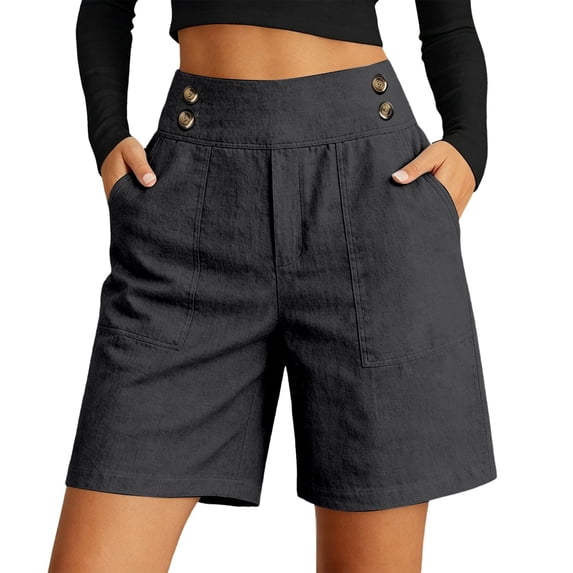Shorts for Women Solid Color High Waisted Buttoned Athletic Work Pants With Pockets