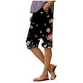 thumbnail image 1 of Shorts for Women Striped Printed Stretch High Waist Knee Loose Beach Casual Shorts with Pockets, 1 of 6