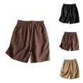 thumbnail image 1 of Shorts for Women Summer Casual Cotton Linen Lightweight Elastic Waist Wide Straight Leg Shorts with Pockets, 1 of 9