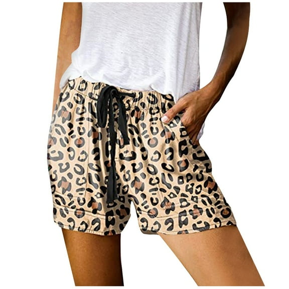 Shorts for Women Summer Casual Elastic High Waisted Comfy Leopard Drawstring Elastic Waist Pants Beach Vacation Trendy 2025 with Pockets S-5XL