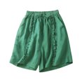 thumbnail image 1 of Shorts for Women Summer Casual Elastic High Waisted Linen Wide Leg Ruffled Hem Retro Vintage Loose Flowy Shorts M-3XL, 1 of 6