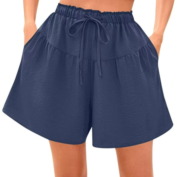 Shorts for Women Summer Casual Elastic High Waisted Loose Pleated Linen Wide Leg Spring/ Flowy Shorts S-3XL