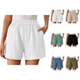 thumbnail image 1 of Shorts for Women Summer Casual Lightweight Elastic Waist Wide Leg Loose Fit Beach Shorts with Pockets, 1 of 8