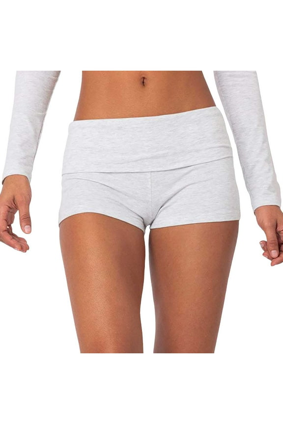 Shorts for Women Summer Casual Low Waist Fold Over Skinny Pajamas Solid Color Slimming Stretchy Yoga Daily Short Trousers Pants for Women