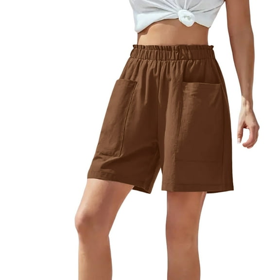 Shorts for Women Summer Casual Solid Color Sport Pants Elastic Waist Shorts with Pockets Daily Pants Women's Pants Brown XXL