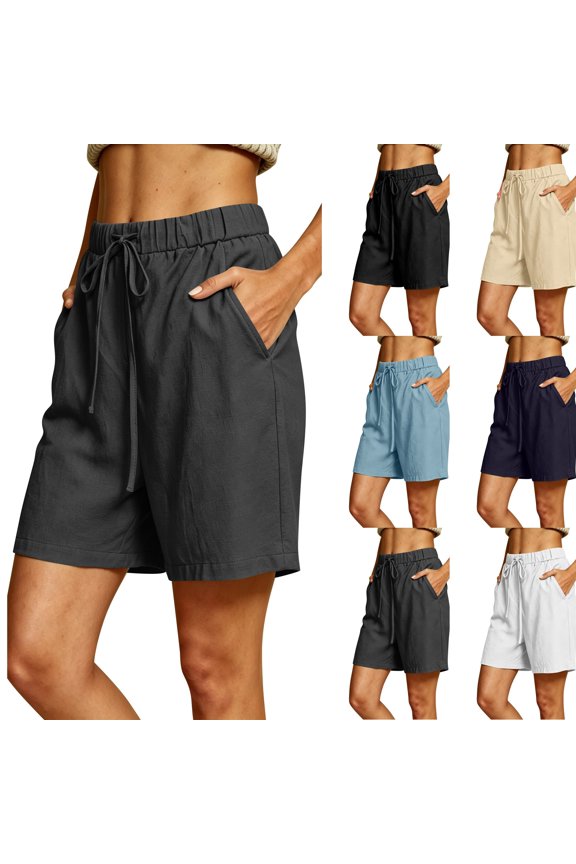 Shorts for Women Summer Drawstring Elastic Waist Casual Bermuda Shorts with Pockets Dressy Casual Lounge Tunic Clothes Gray S