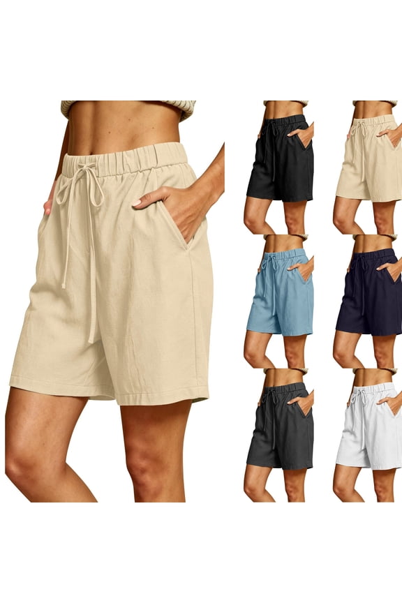 Shorts for Women Summer Drawstring Elastic Waist Casual Bermuda Shorts with Pockets Dressy Casual Lounge Tunic Clothes Khaki S