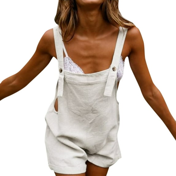 Shorts for Women Summer Elastic High Waisted Adjustable Suspenders Solid Color Button Casual Jean Shorts S-2XL