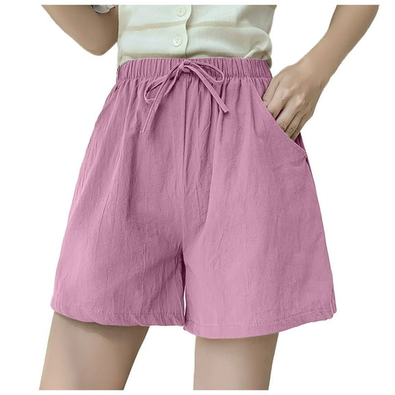 Shorts for Women Summer Elastic High Waisted Broad Leg Large Size Loose Sports Cotton Linen Pants Casual Beach Shorts S-2XL