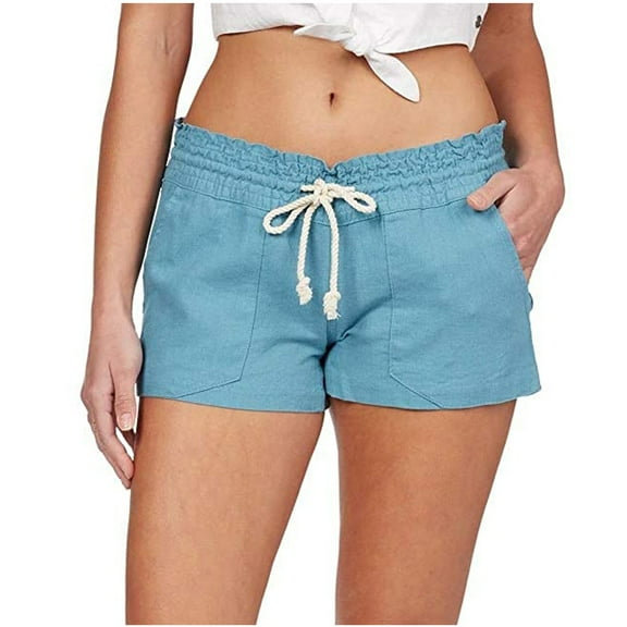 Shorts for Women Summer Elastic High Waisted Comfy Drawstring Elastic Waist Beach Pants Casual Beach Shorts with Pockets S-2XL
