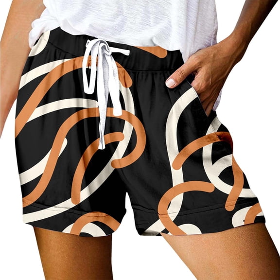 Shorts for Women Summer Elastic High Waisted Print Loose Lace Up Sports Trendy Casual Shorts with Pockets S-2XL